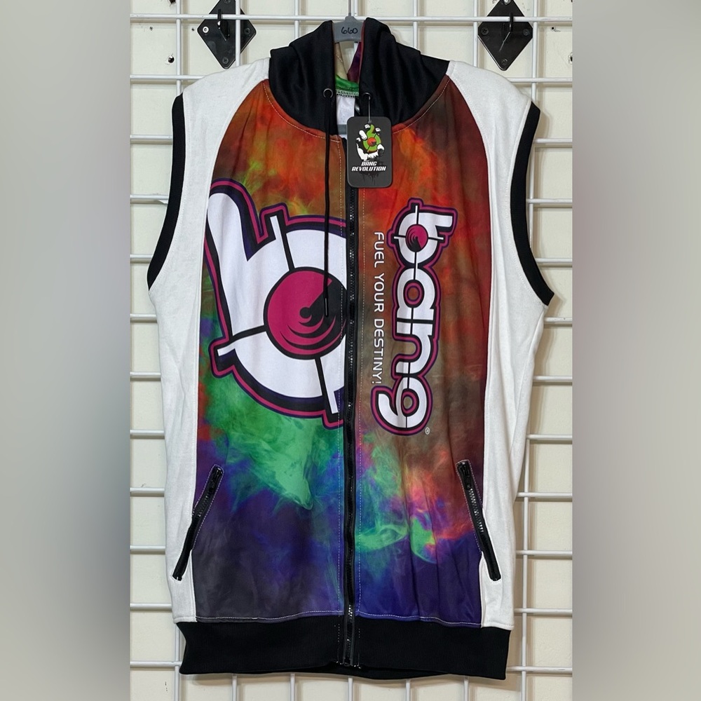 Bang Energy Drink Fuel Your Destiny Multi-Color Sleeveless Hoodie XXL NWT HTF
